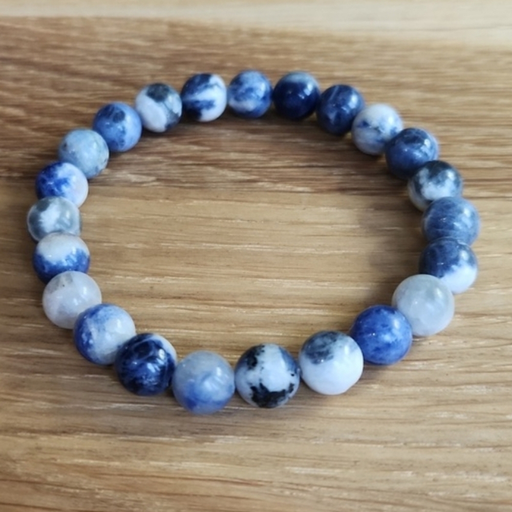 Sodalite Beaded Stretch Bracelet | Blue | Handmade - Picture 4 of 12